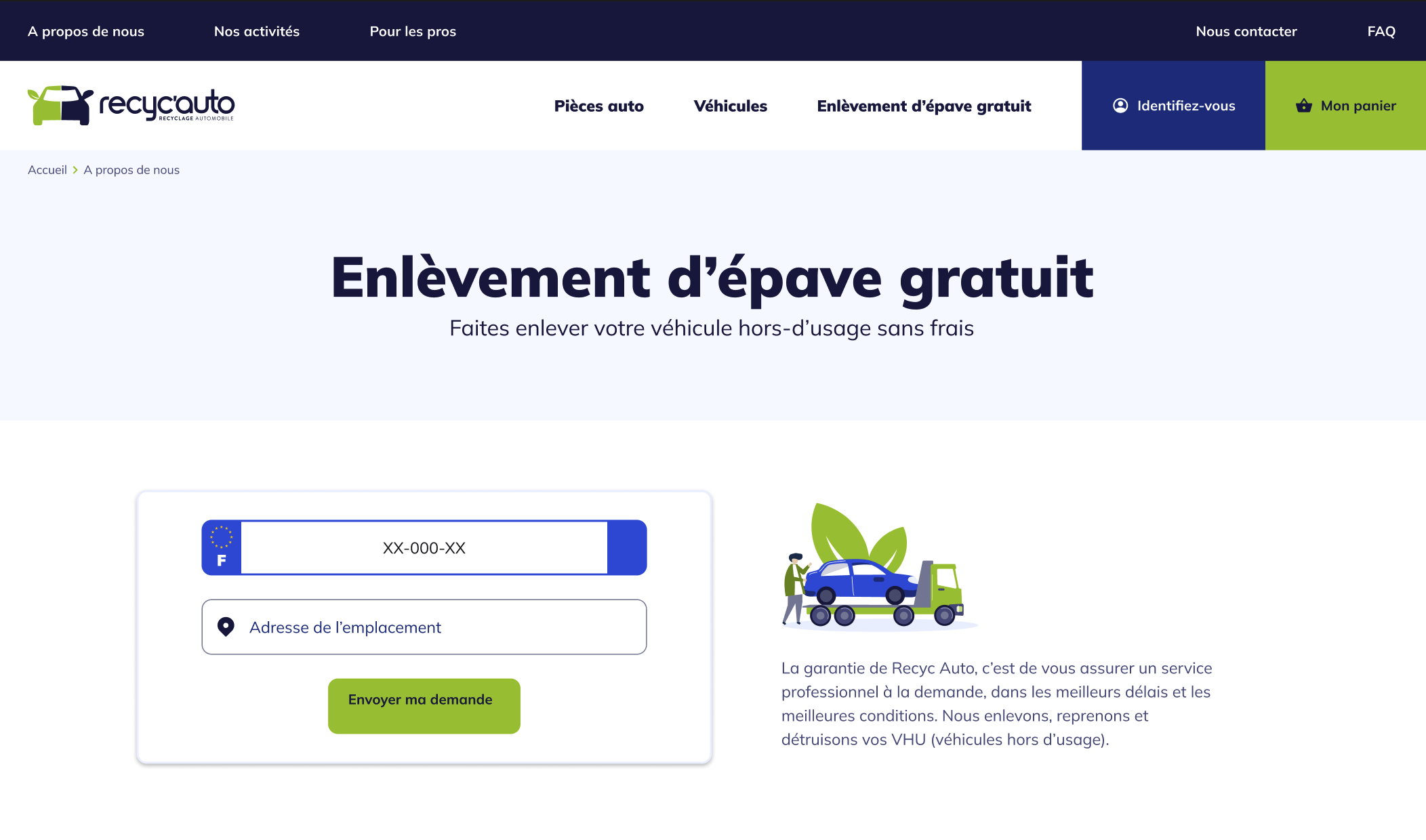 Wreck removal form, exemple: Recyc'Auto